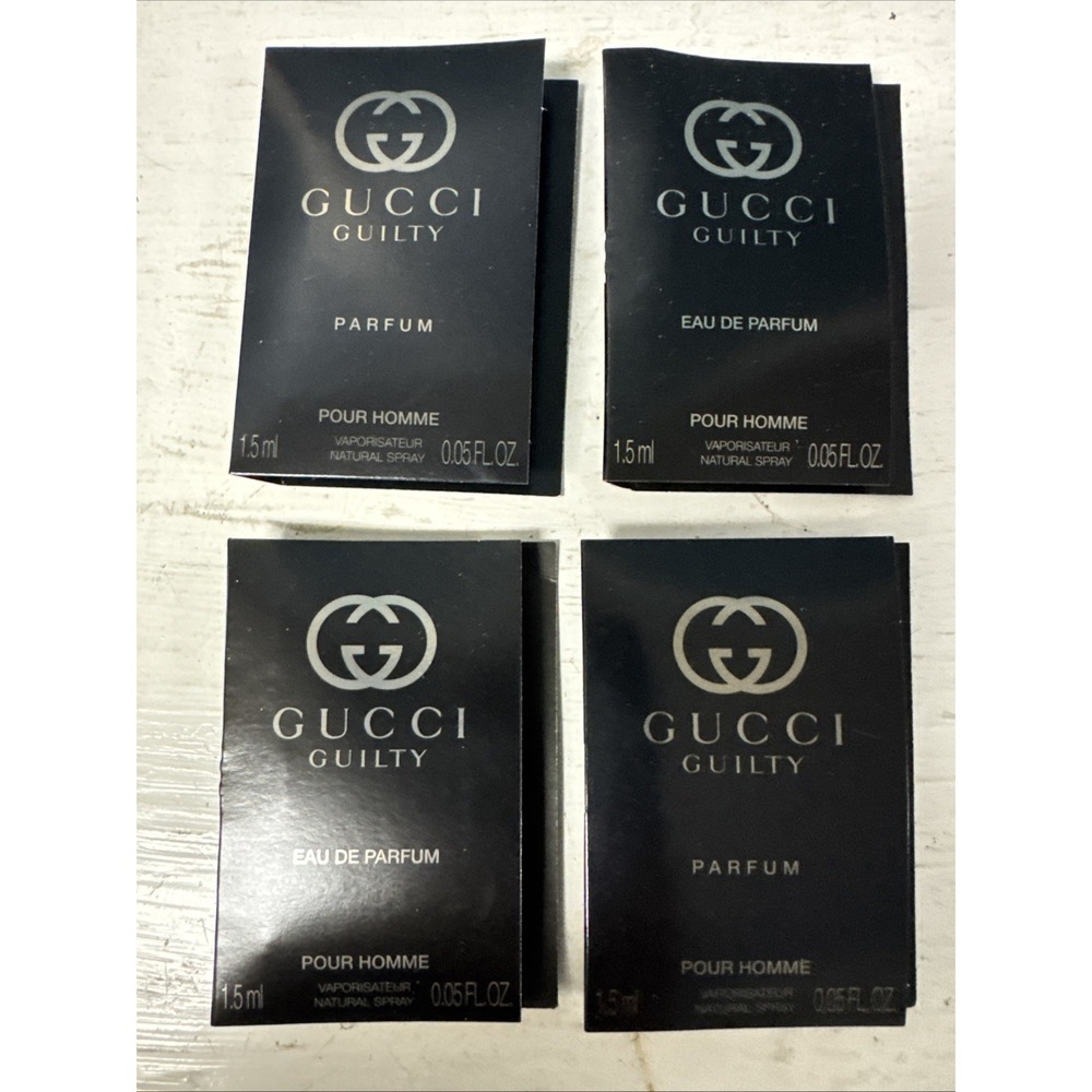 4 GUCCI GUILTY POUR HOMME PARFUM SAMPLES 0.05 FL. OZ.‎ 1.5 ML SPRAY FRESH